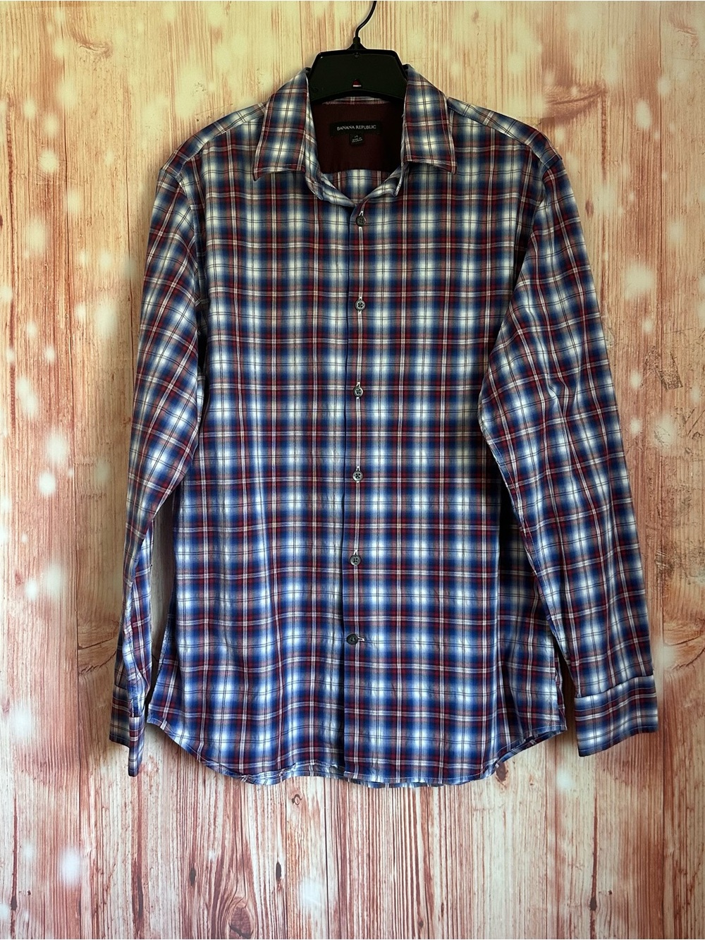 Banana Republic Purple Check Blue Plaid Button Front Long Sleeve Shirt Size M
